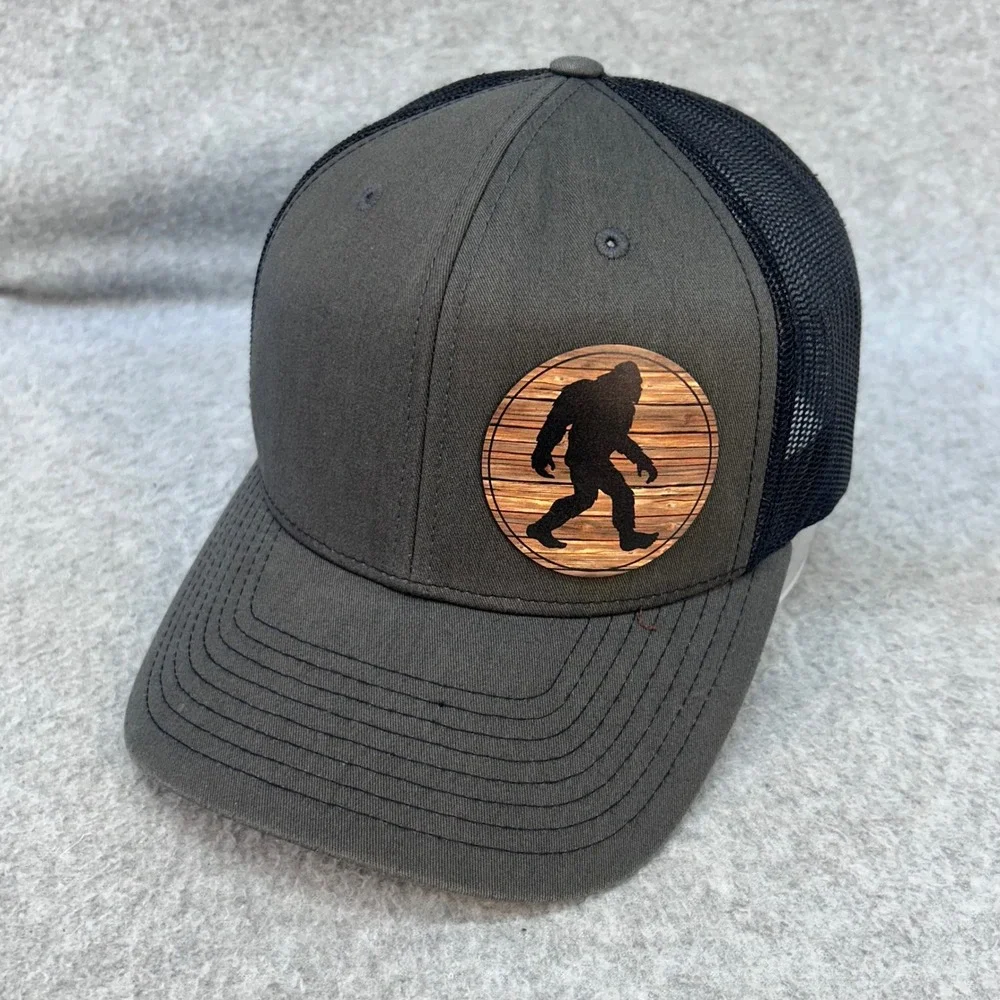 Bigfoot Patch Mens Grey Richardson Trucker Hat Snapback Mesh Cap OSFA